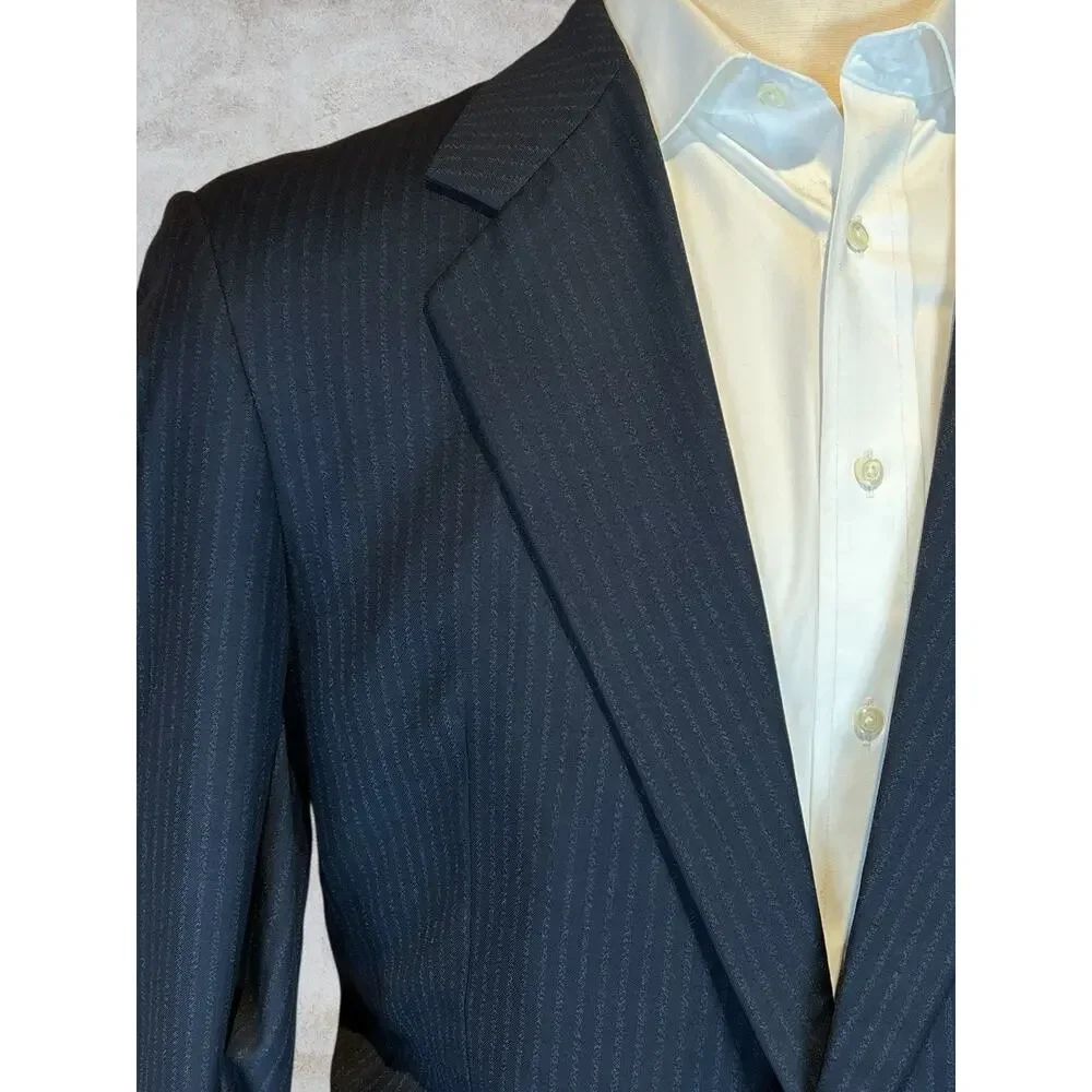 Loro Piana x Hickey Freeman 42-43L 38x29 Navy Stripe Classic Short Arms